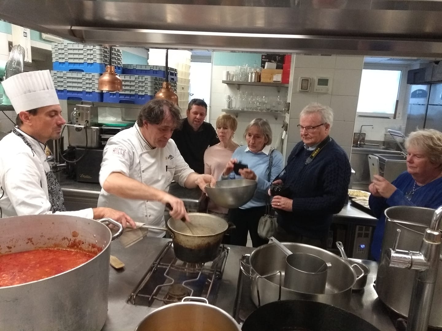 Students at a cooking class in Bergamo, Italy